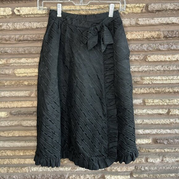 Alex Coleman Vintage Black Taffeta Moire Wrap Skirt with Bow - Picture 7 of 8